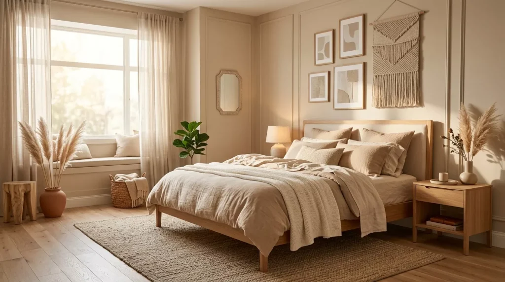 15 Tan Bedroom Ideas That Feel Warm and Cozy 1 tan bedroom interior cozy decor 202605130124 6a038c764b05c