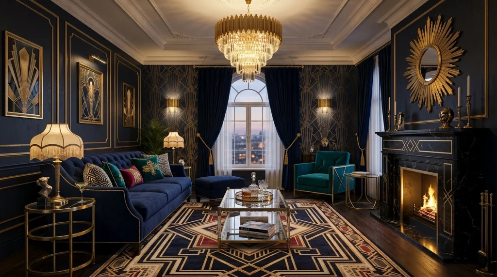 Art Deco living room navy 202605062339 1