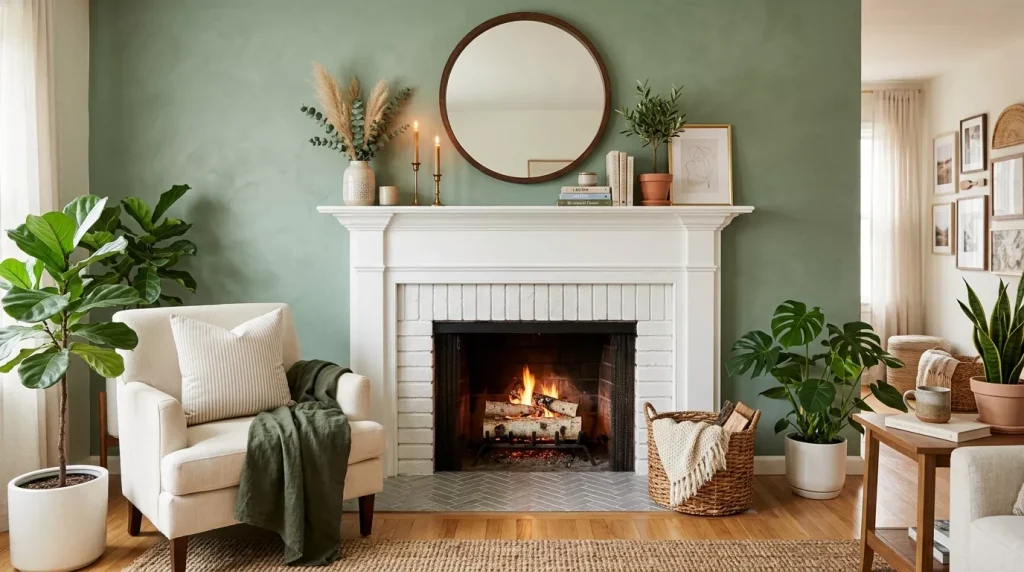 fireplace makeover sage green wall 202605282249 6a188091bea9b