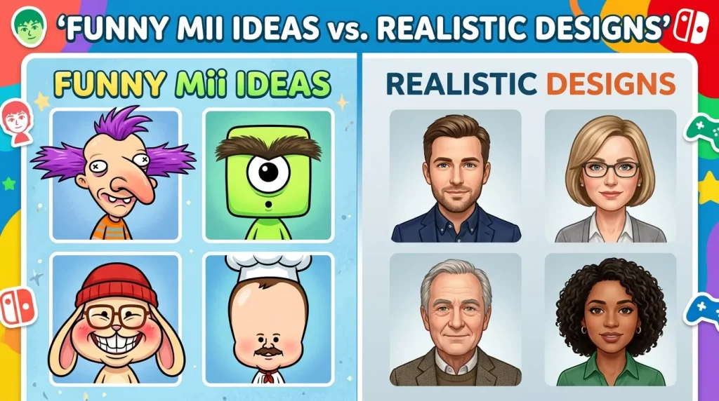 Mii Ideas: 100+ Creative Character Designs & Tips 5 funny mii ideas vs realistic 202605121105 6a02c365dc865 1