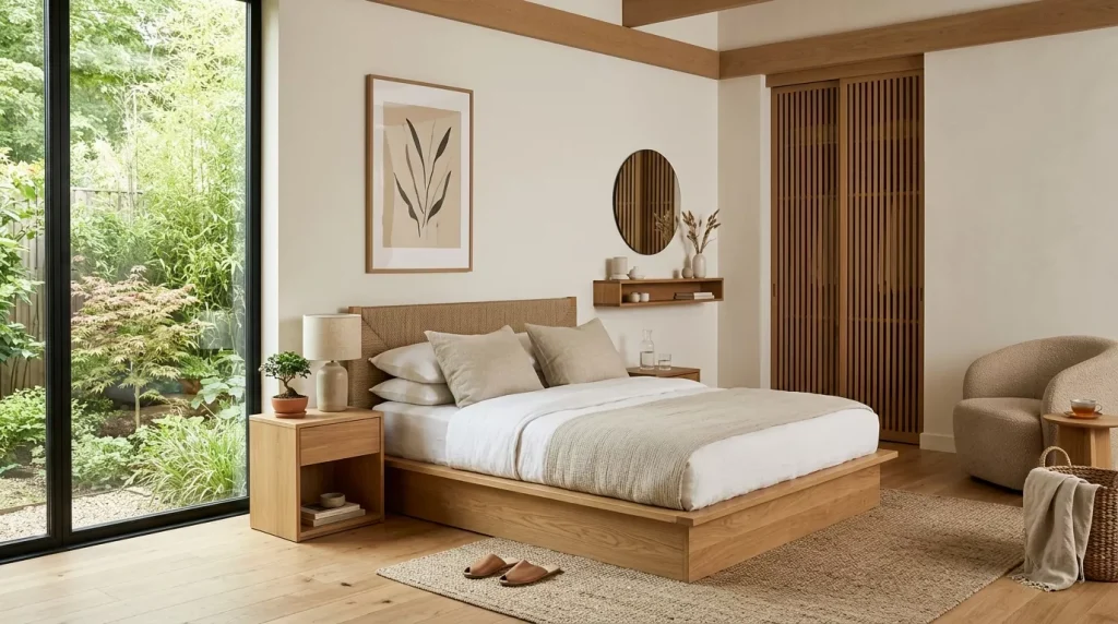 japandi bedroom with wooden furn 202605282300 6a18844b47ecd