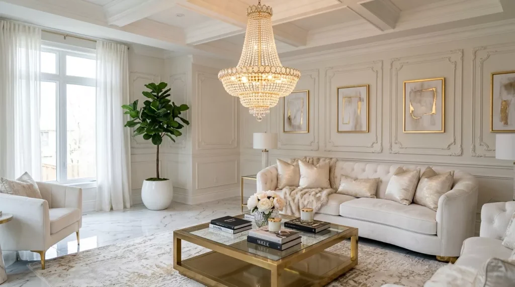 Chic Living Room Design Ideas for Every Style 9 living room with crystal chandelier 202605211209 1 6a0eb033487b6