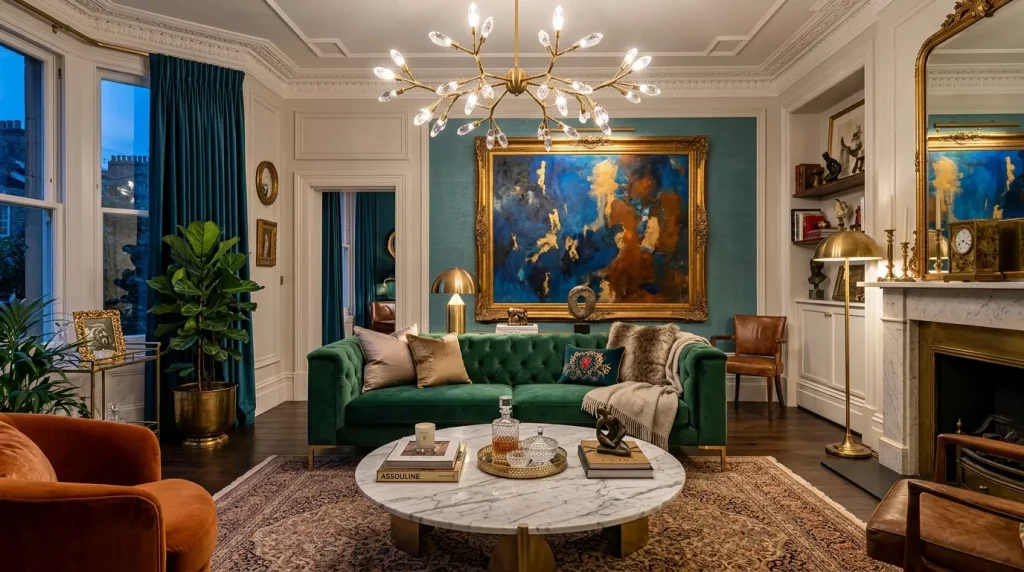 Eclectic Living Room Ideas for a Bold, Unique Space 12 living room with velvet sofa 202605221037 6a0febe2a36c6 1