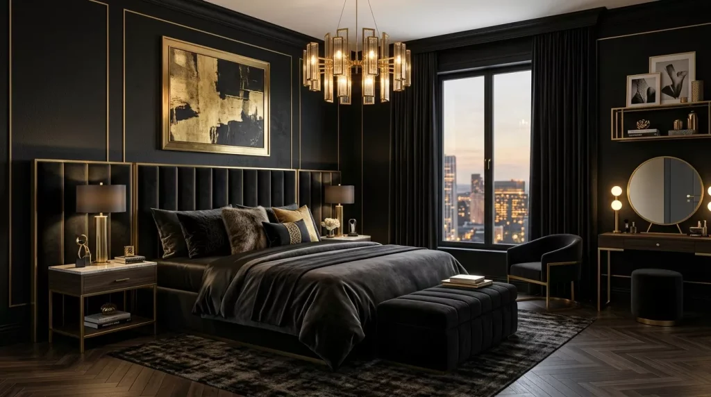 Luxury Bedroom Ideas to Elevate Your Sleep Space 8 luxury bedroom black walls gold 202606010128 6a1c9aa65a9d0