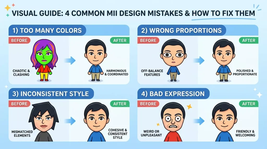 Mii Ideas: 100+ Creative Character Designs & Tips 4 mii design mistakes visual guide 202605121106 6a02c3629d298