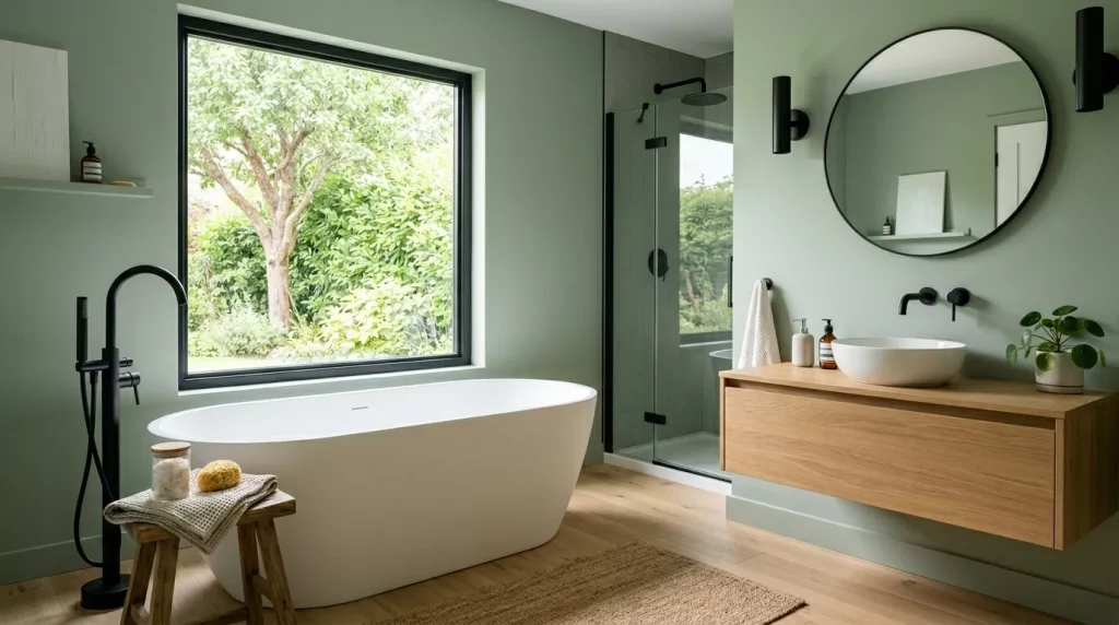 bathroom with green walls bathtub 202606062257 6a24600344466