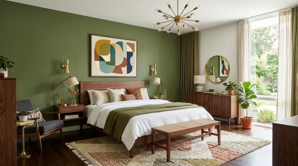Mid-Century Modern Bedroom Ideas to Transform Your Spacee 4 bedroom with olive green wall 202606091551 6a27f079b529e 1