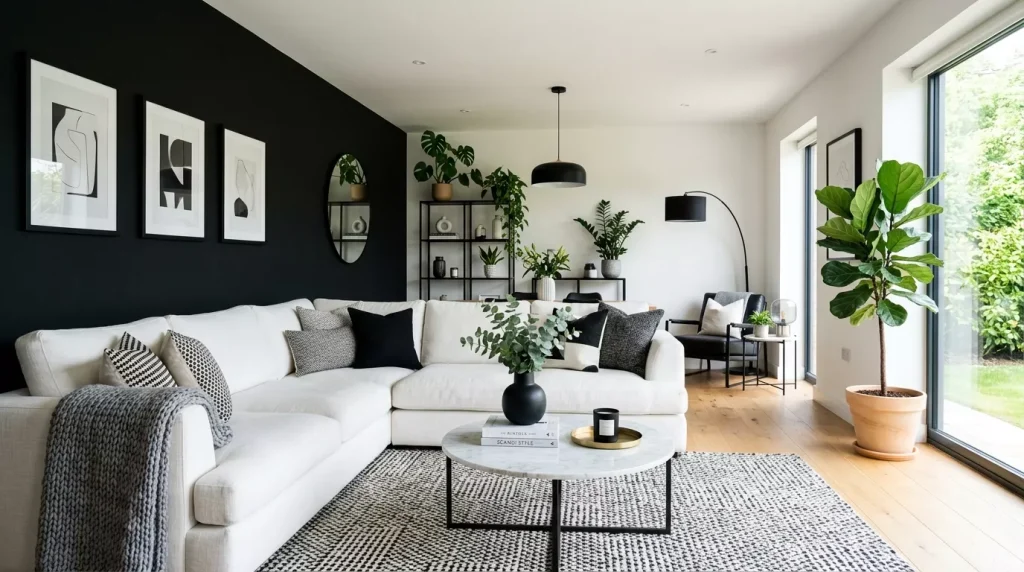Black & White Living Room Decor Ideas & Inspiration 9 black accent wall living room 202606172129 6a32cbaaf1bfa