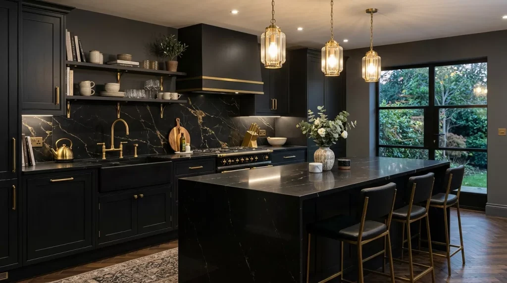 black kitchen with gold hardware 202606122113 6a2c302ad2a37