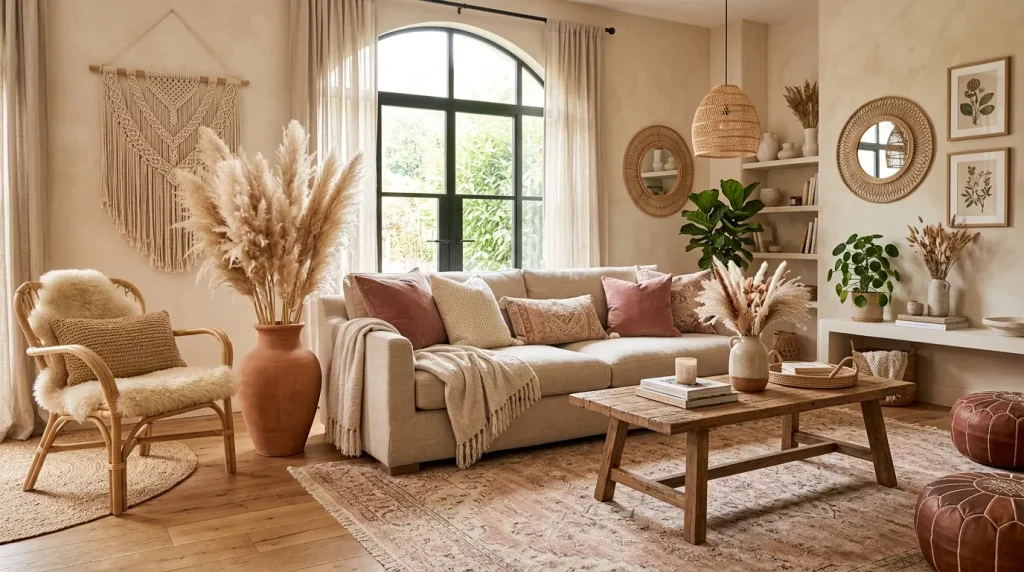 Dusty Rose Home Decor Ideas to Elevate Every Room 1 bohemian living room dusty rose 202606162337 6a319841d7fb3