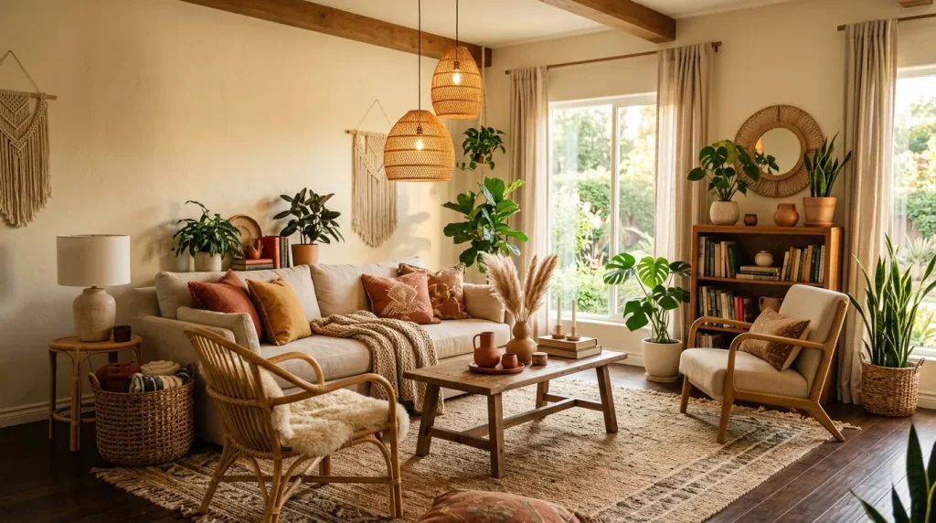 Warm Earthy Tones Living Room Ideas & Inspiration 2 boho living room with earthy 202606181927 6a340083253c9