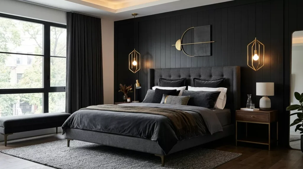 Upholstered Bed Frame Ideas for Every Bedroom 7 charcoal bed frame black wall 202606282228 1 6a415a160f15d