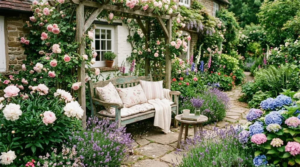 Cottage Garden Ideas to Transform Your Outdoor Space 11 cottage garden seating area vint 202606132327 1 6a2da16b5c00e