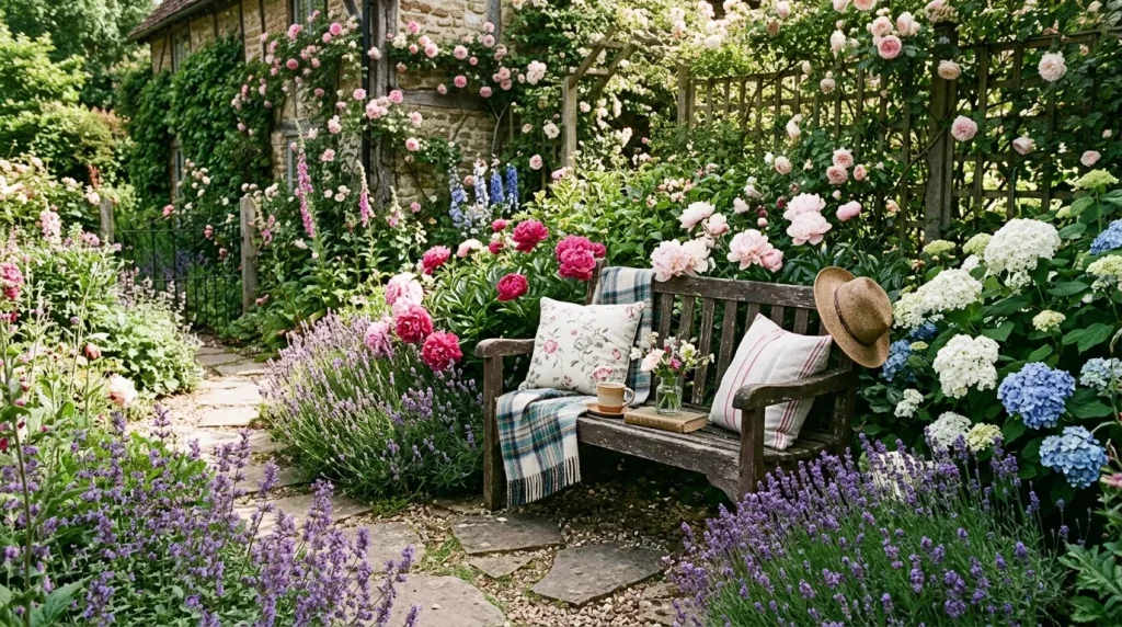 Cottage Garden Ideas to Transform Your Outdoor Space 10 cottage garden seating area vint 202606132327 6a2da16aa21ca