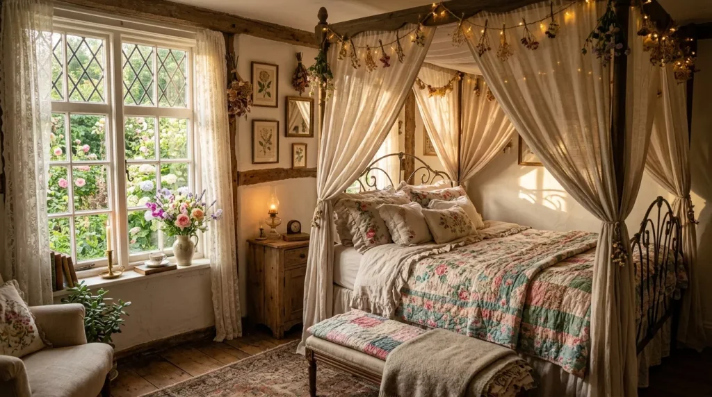 cottagecore bedroom with canopy bed 202606041634 6a21635050530