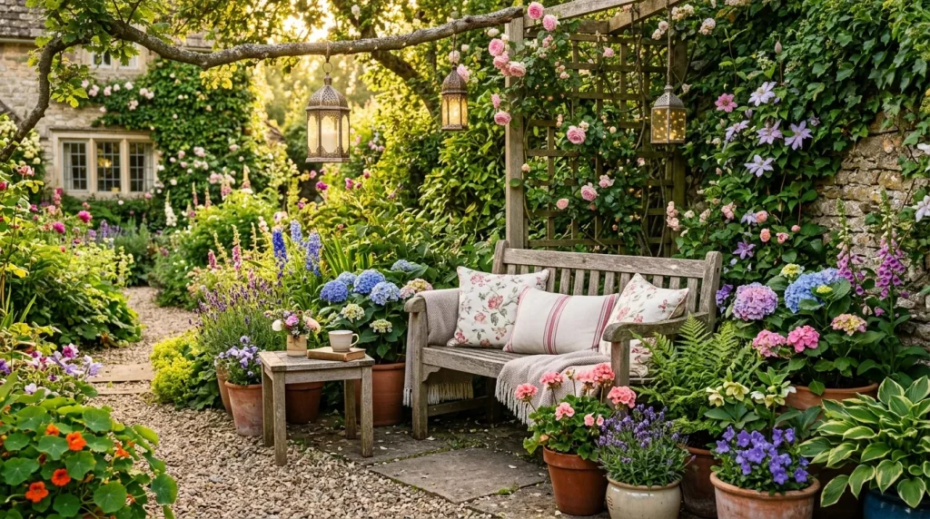 cozy garden corner wooden bench 202606142128 6a2ed7483433f