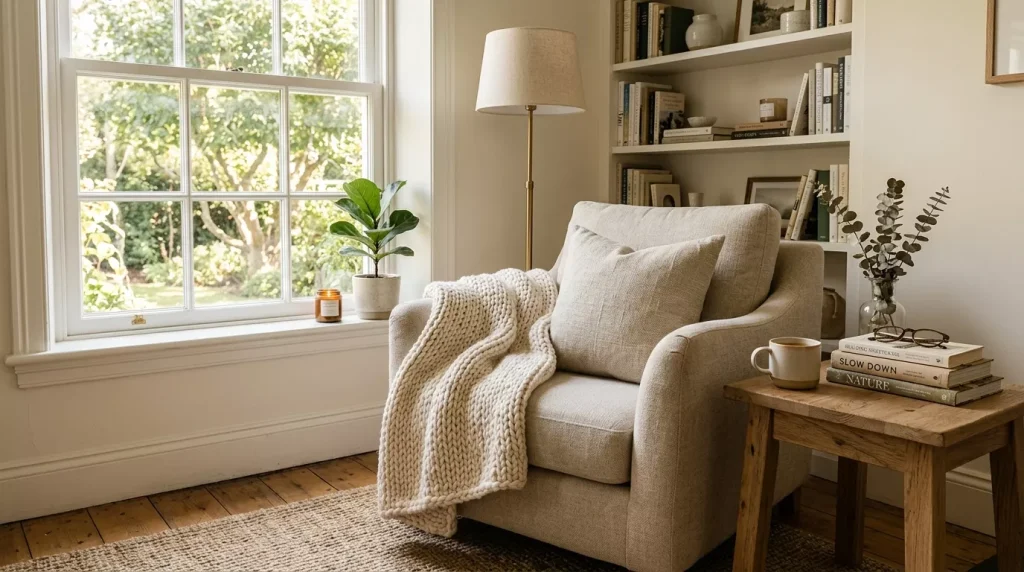 cozy reading nook armchair blanket 202606041522 6a215214dff5b