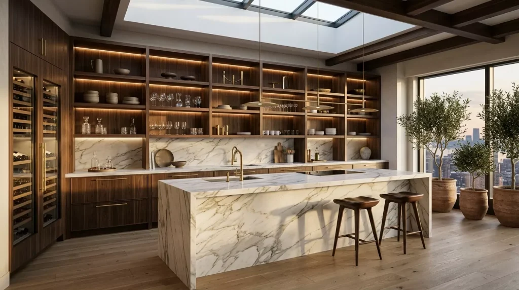 Open Shelving Kitchen Ideas for a Stylish Space 1 designer kitchen with walnut she 202606262326 6a3ec454da45d 1