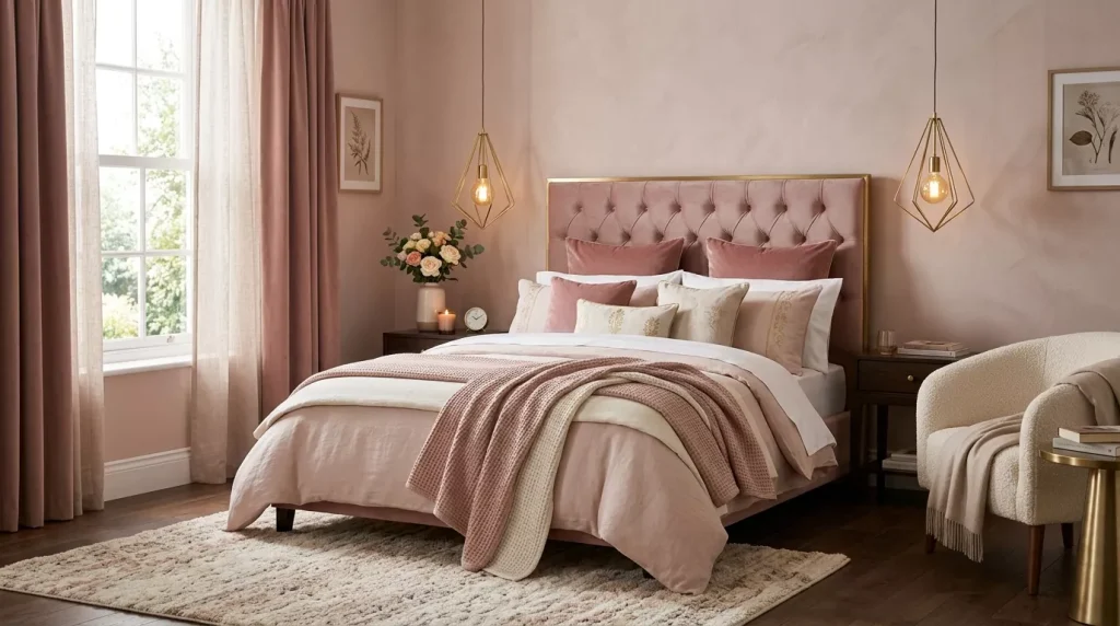 Dusty Rose Home Decor Ideas to Elevate Every Room 4 dusty rose bedroom with pendant 202606162337 6a31983f86919