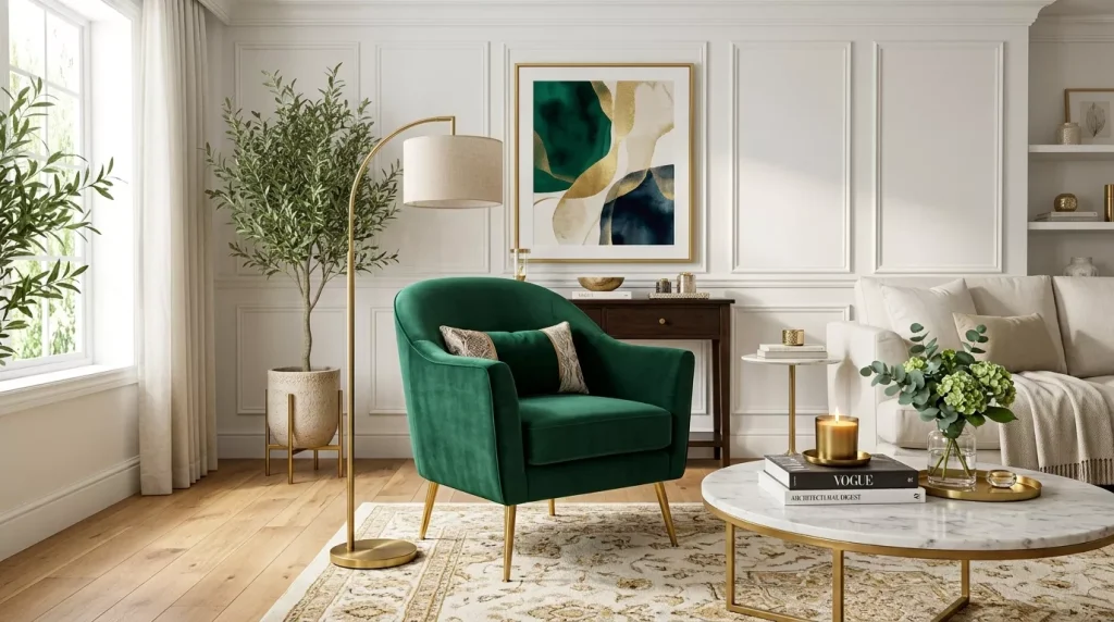 Accent Chair Ideas to Elevate Your Living Room 7 elegant emerald green velvet accent 202606302204 6a43f78174035