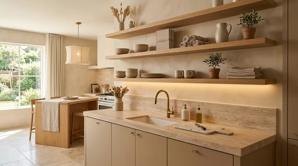 Open Shelving Kitchen Ideas for a Stylish Space 5 elegant neutral toned kitchen with floating 202606262324 6a3ec3f1bded9 1
