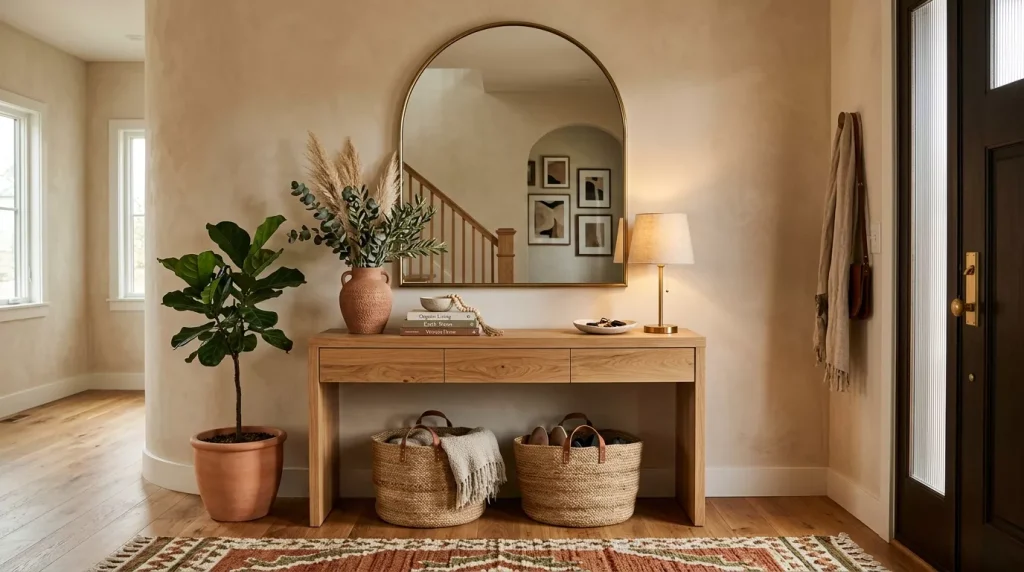 entryway decorated warm earth tones 202606131904 6a2d63dbab9da