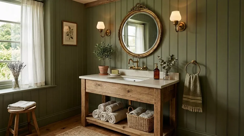 Olive Green Bathroom Ideas: Style, Tiles & Décor Tips 3 farmhouse bathroom olive green 202606190005 6a3441a807e16