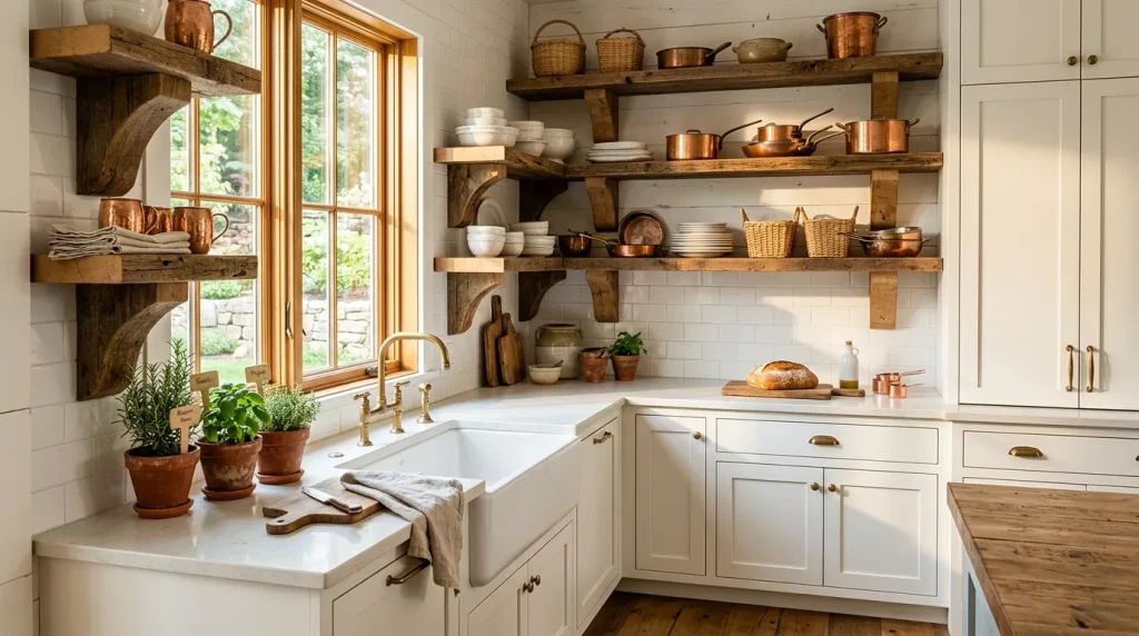 Open Shelving Kitchen Ideas for a Stylish Space 7 farmhouse kitchen with wood shelves 202606262323 6a3ec3ee9c745