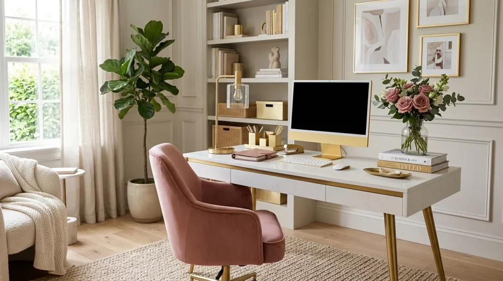 Dusty Rose Home Decor Ideas to Elevate Every Room 6 feminine home office dusty rose 202606162337 6a31983dd1d95