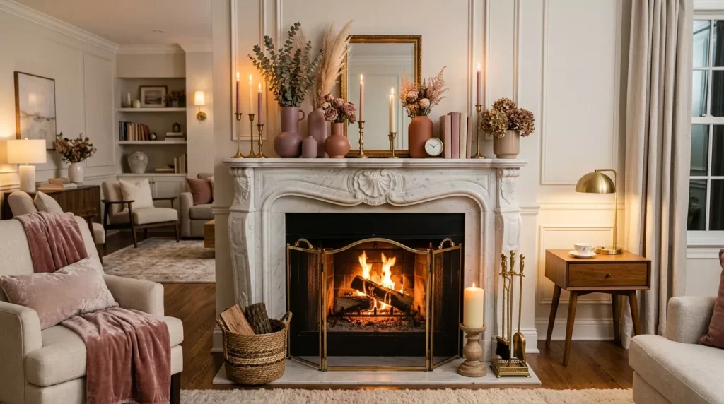 Dusty Rose Home Decor Ideas to Elevate Every Room 7 fireplace decorated dusty rose a 202606162337 6a31983cceeec