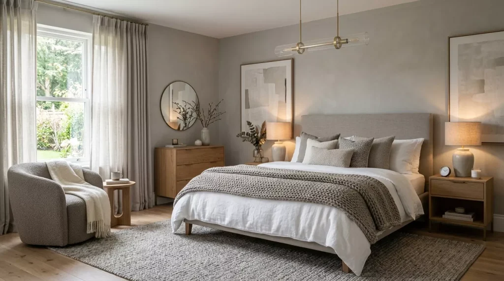 greige bedroom with layered bedding 202606111703 6a2aa4ae19f9f