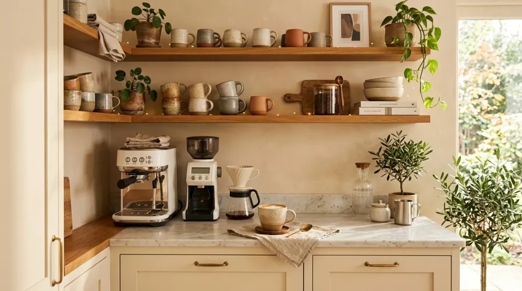 Caramel & Cream Home Decor Ideas for Every Room 8 home coffee corner neutral decor 202606181934 6a340208934a0
