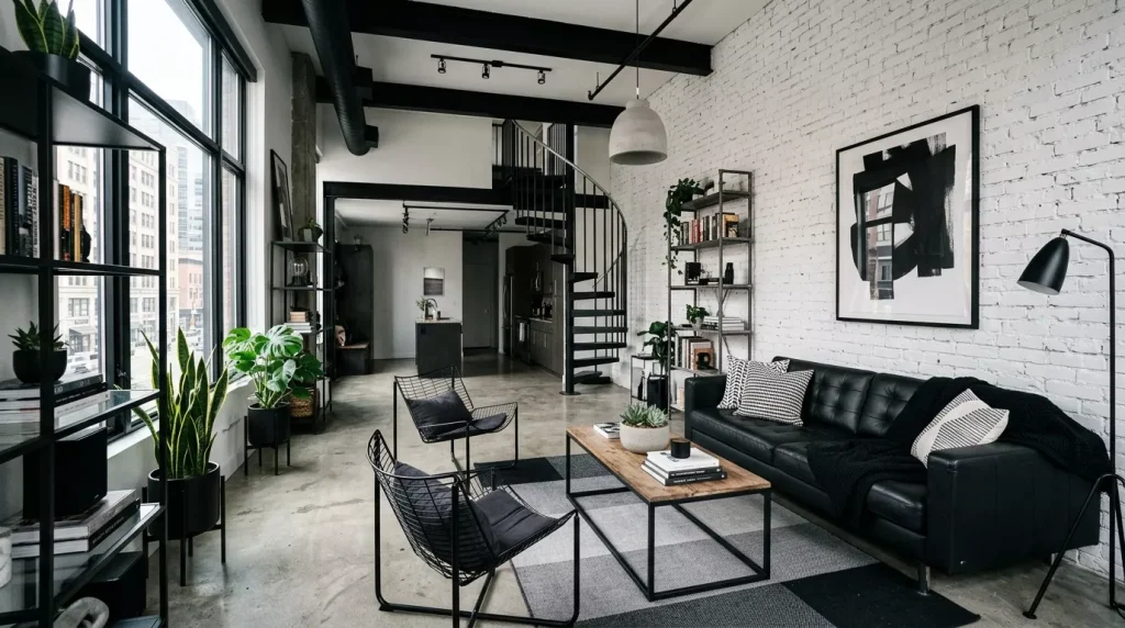 Black & White Living Room Decor Ideas & Inspiration 13 industrial living room exposed b 202606172129 6a32cba77c95d
