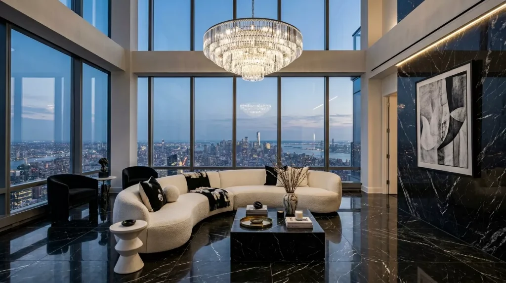 Black & White Living Room Decor Ideas & Inspiration 1 living room penthouse city view 202606172130 6a32cbb2d019f 1