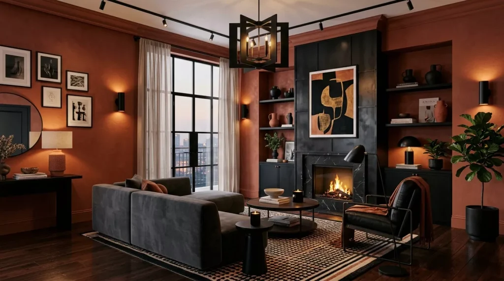 Terracotta Living Room Ideas: Cozy & Stylish Decor 14 living room terracotta black acc 202606141741 6a2ea19f9d212