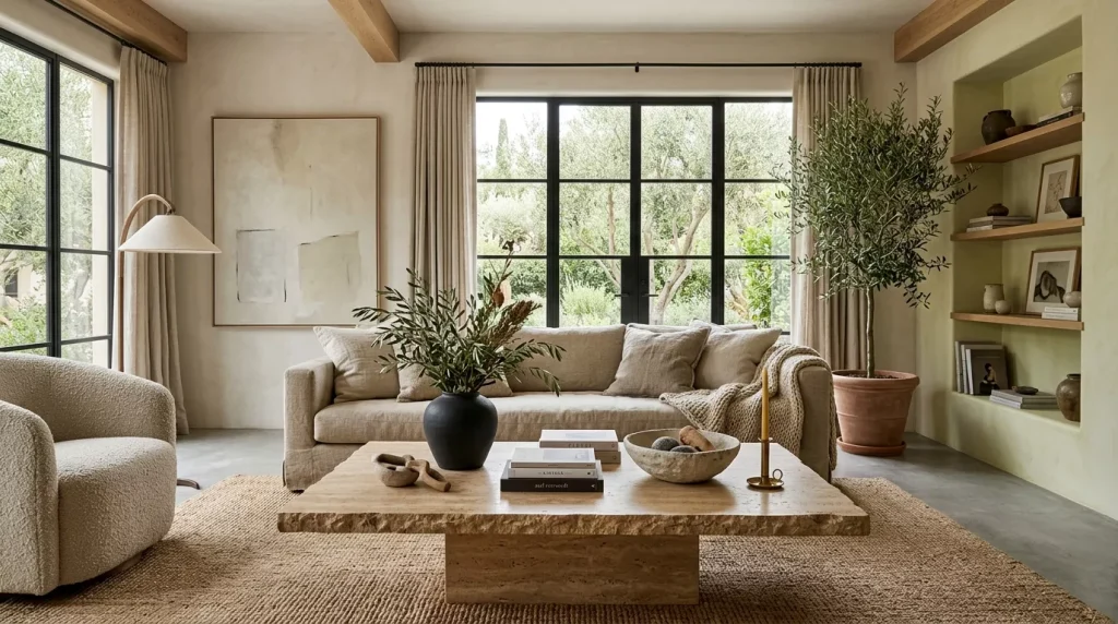 Coffee Table Styling Ideas for Your Living Room 12 living room with travertine coff 202606272213 6a4004ef9e1b4