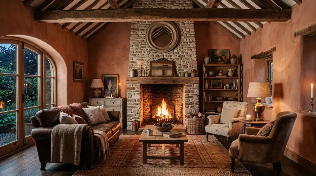 Terracotta Living Room Ideas: Cozy & Stylish Decor 9 living room with wooden beams 202606141740 6a2ea1966ccff