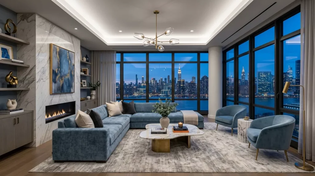 Dusty Blue Living Room Ideas for a Cozy, Modern Look 11 luxury apartment living room view 202606202239 6a36d082e2ca5