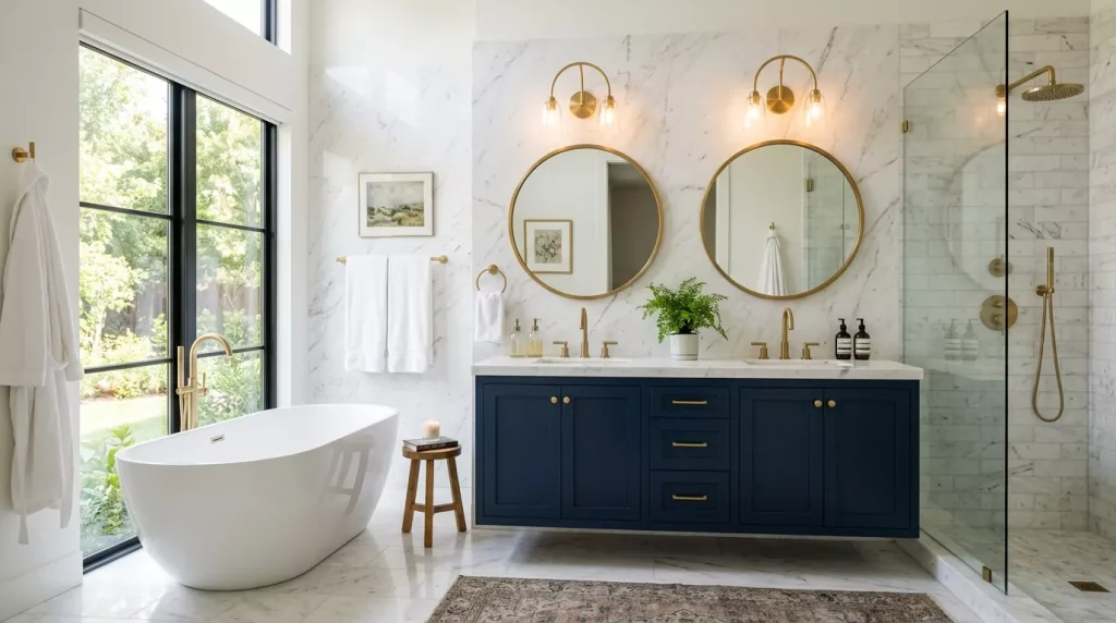 Navy Blue Home Decor Ideas: Bold & Elegant 13 luxury bathroom navy blue vanity 202606141803 6a2ea70f33944