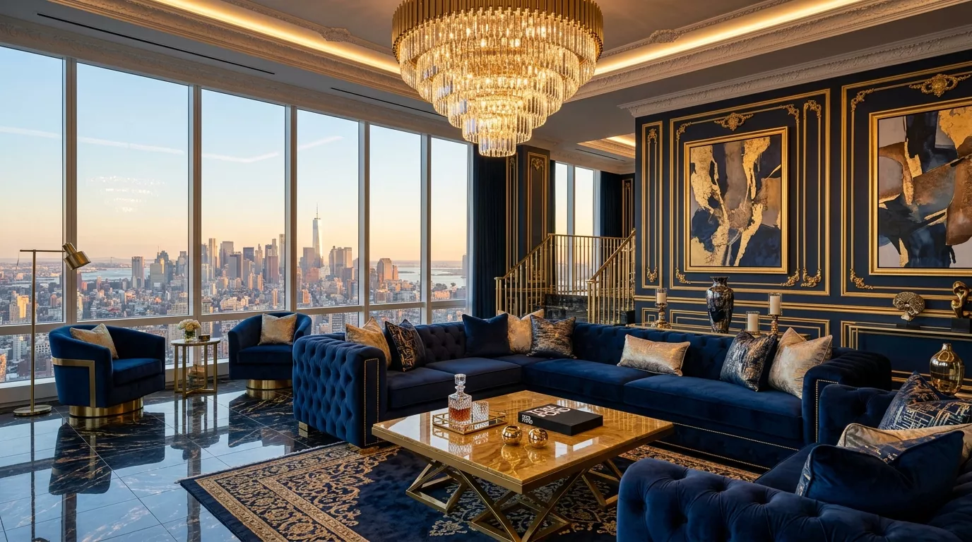 Navy Blue & Gold Living Room Ideas & Inspiration 17 Navy Blue & Gold Living Room Ideas & Inspiration