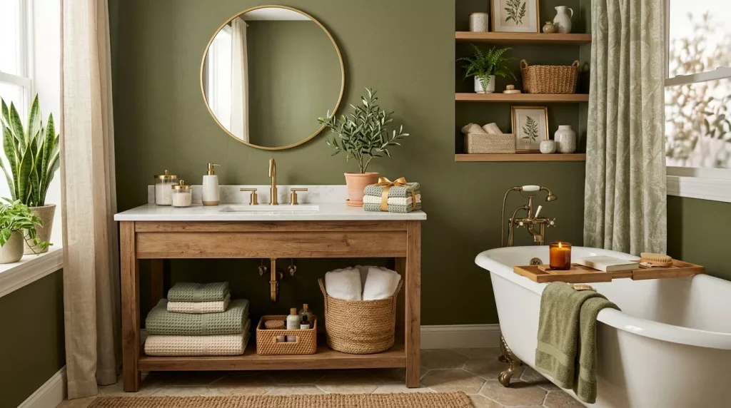 Olive Green Bathroom Ideas: Style, Tiles & Décor Tips 8 olive green bathroom styling decor 202606190005 6a3441a35ae0f