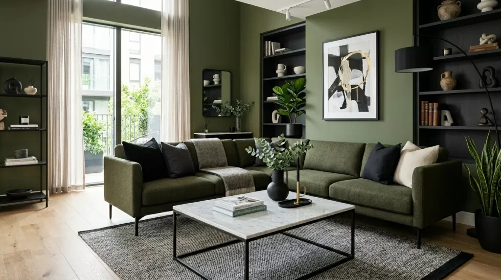 Olive Green Living Room Ideas That Actually Wow 10 olive green living room sleek 202606192308 6a3585c43cf2f