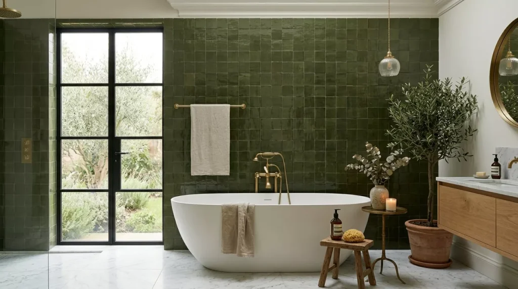 Olive Green Bathroom Ideas: Style, Tiles & Décor Tips 14 olive green tiled bathroom decor 202606190005 6a3441a044791