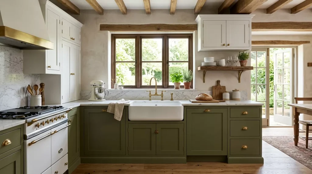 Two Tone Kitchen Cabinet Ideas That Wow Every Time 2 olive green white kitchen cabinets 202606292303 6a42b38cbe581 1