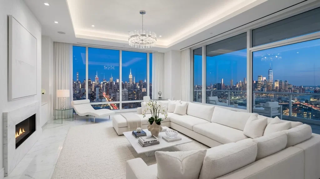 All-White Living Room Ideas: Design Tips & Inspiration 14 penthouse living room city view 202606121443 6a2bd4f7a84b1