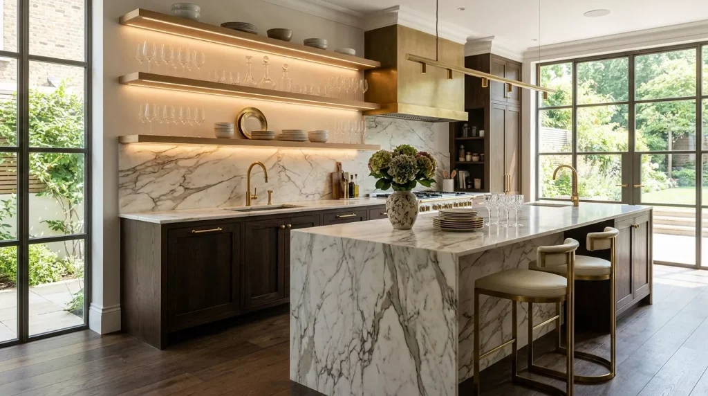 Open Shelving Kitchen Ideas for a Stylish Space 11 premium marble kitchen featuring illuminated 202606262324 6a3ec3ea32632