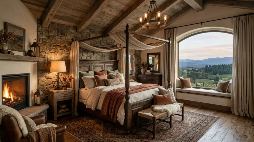 rustic bedroom wooden canopy bed 202606071549 6a254ce34cadb