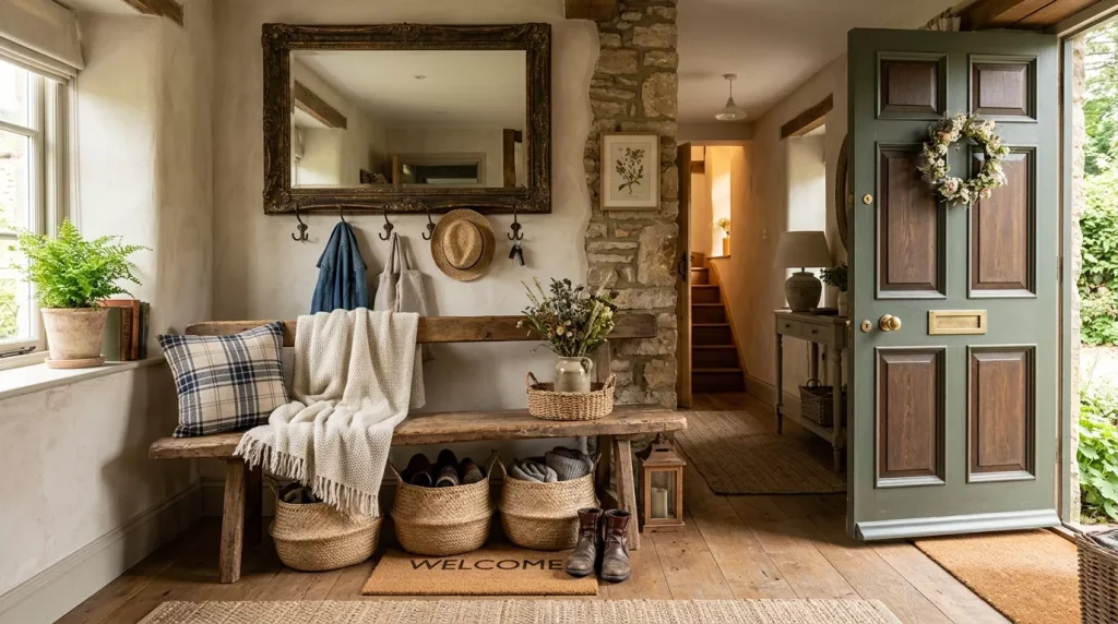 rustic entryway with wooden bench 202606021714 6a1ec93385127