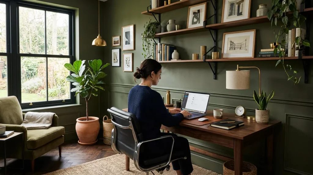 Olive Green Home Decor Ideas to Transform Every Room 2 stylish home office olive green 202606172147 6a32cfd7e7146 1