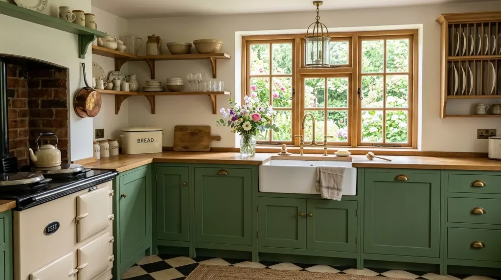 vintage kitchen with green cabinets 202607010007 6a4414464785d